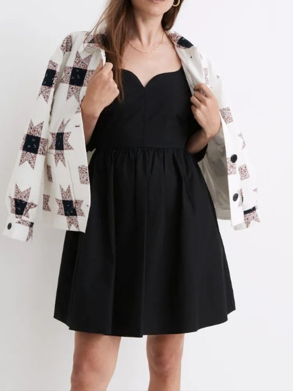 Madewell Black Poplin Midi Dress with Puff Sleeves Size 2